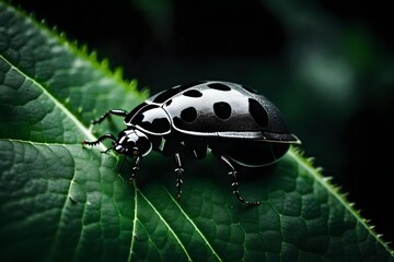 ladybug on leaf - obrazy, fototapety, plakaty