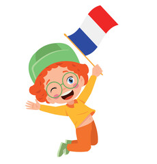 cute little boy holding flag