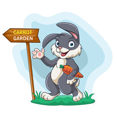 Cartoon happy rabbit holding a carrot