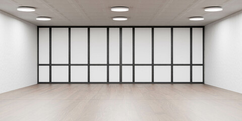 Empty Room with White Walls and Black Bars 3d render illustration