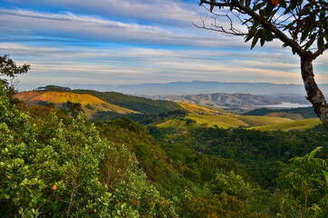 The rainforest-cleared hills of the Vale do Paraíba and the Serra da Bocaina range from the...