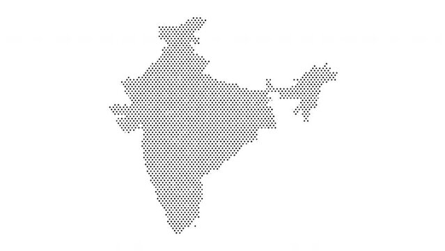 India map from particles, dots. Digital silhouette. Abstract animation background.