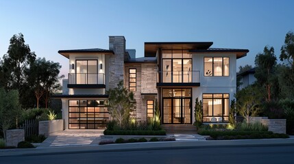Modern style suburban home view from the street
