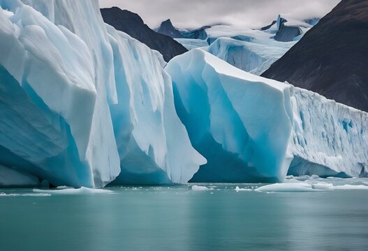 the glacier is melting with an iceberg in it's foreground