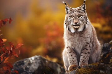 Naklejka na ściany i meble lynx in its natural habitat. portrait of a large cat, an animal of the feline family.