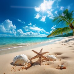 Sunny tropical beach sea shells