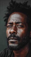 Fototapeta premium Soulful Gaze: Portrait of a Man with a Story to Tell, black history month