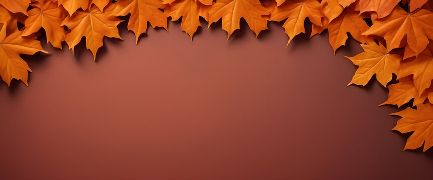 Autumn Pumpkin and Leaves on orange Background for Fall backdrop