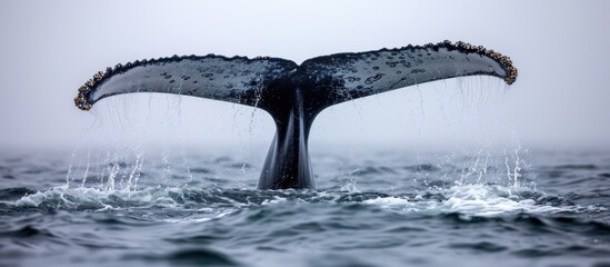 An Atlantic Humpback whale raises its fluke in New England and Newfoundland's rich waters. - obrazy, fototapety, plakaty
