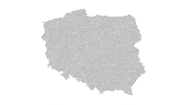 Poland map from particles, dots. Digital silhouette. Abstract animation background.