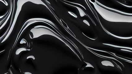 Fotobehang Glossy black soft liquid oil texture - Generative AI © alpermer