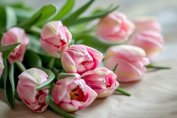 Softly lit, shallow depth pink tulip bouquet