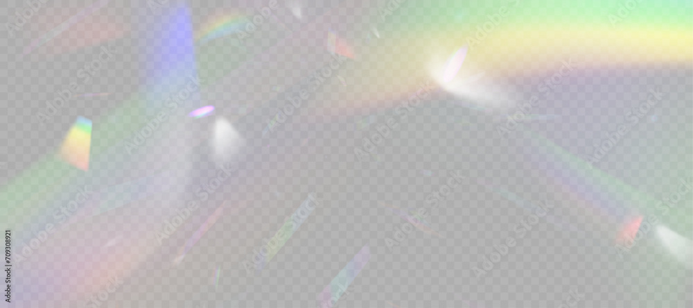 Poster background with light reflections, the effect of rainbow glow and light refraction.
