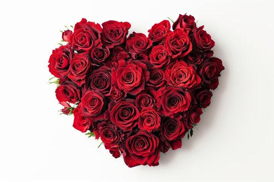 Valentine's Heart of Red Roses on White Background.
