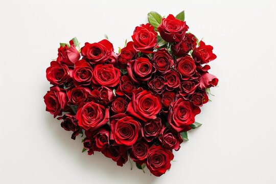Valentine's Heart of Red Roses on White Background.