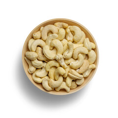 Delicious macadamia nuts in an eco-friendly and sustainable wooden bowl, with transparent background and shade.