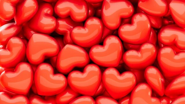 Animated candy hearts background fill the screen. 3d render with alpha channel. Valentine day, wedding, celebration, romance, love, 4k 