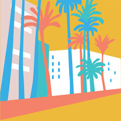 Obraz premium Urban landscapes. City street, road. Vector illustrations. Typographic poster design. Background.