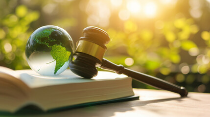 Environmental Law and Judge's Gavel, Environmental Protection Law, Anti-Global Warming Law, Business Concept, Company Law and Ethics, Regulation Law - obrazy, fototapety, plakaty
