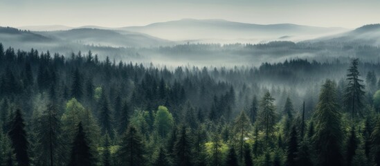 misty spruce forest