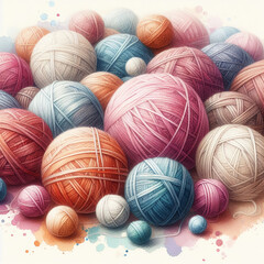 wool balls watercolor pattern background