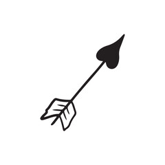 Abstract love cupid's arrow as a symbol of love in black isolated on white background. Hand drawn vector sketch illustration in doodle vintage engraved outline, line art style. Valentine's day.