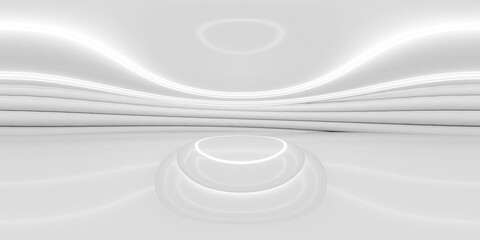White Room with Circular Light With a Podium, Simple Setup for Presentations, Speeches, Events 3d render illustration 360 panorama vr environment map