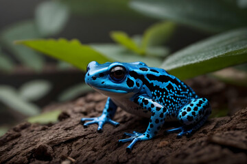 Obraz premium Blue Poison Dart Frog in Jungle Environment