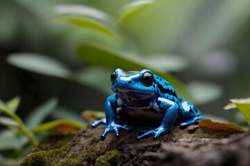 Obraz premium Blue Poison Dart Frog in Jungle Environment
