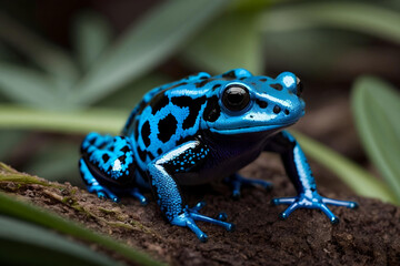 Obraz premium Blue Poison Dart Frog in Jungle Environment