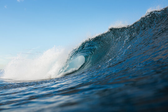 Crashing ocean wave captured from water surface