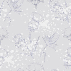 Scottish Thistle Flower Seamless Pattern. Colorful abstract flowers bouquet.
