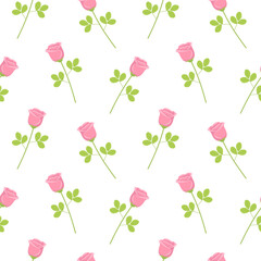 Floral seamless pattern with pink rose flower stems. Vector background illustration for Valentine's day decoration, wrapping, textile, fabric