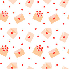 Seamless pattern with love letter envelope and heart. Valentine's day vector illustration background. Detailed cartoon element for holiday patterns, packaging, designs