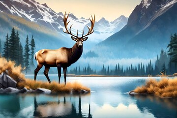 deer on the lake