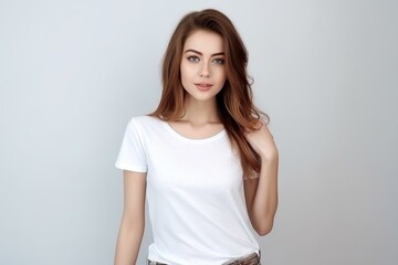 Woman in white t-shirt looking at camera