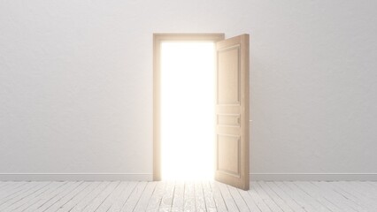 Light shines from door opening in a bright room.