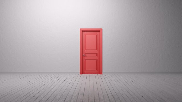 Closed red door in a bright room.