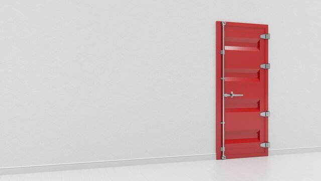 Red metal secure door to a safe vault.