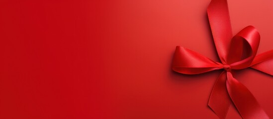 Red ribbon isolated on a red background for world aids day, World cancer design concept. Generate AI - obrazy, fototapety, plakaty