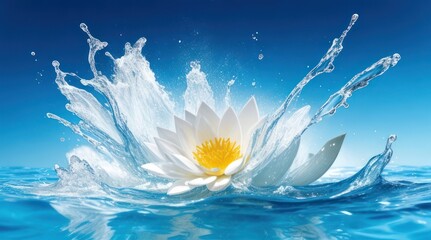 Fototapeta na wymiar Songkran, Thai New Year, white lotus, water splashes
