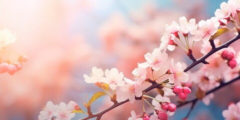 Fototapeta premium soft focus soft light illustration of beautiful pink cherry blossom flowers, generative Ai 