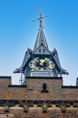 Saxon Gate (Sassenpoort) is a gatehouse in the city wall of Zwolle. Sassenpoort was built in 1409, is part of the Top 100 Dutch heritage sites. Zwolle, Netherlands.