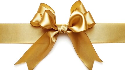 Fototapeta premium An elegant golden ribbon tied in a bow on a white background