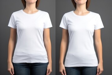 close up of young woman in blank white t-shirt. Mock up template for design print