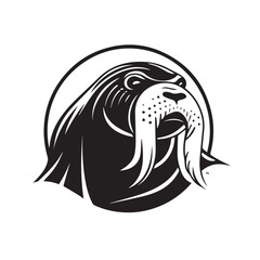 Walrus in cartoon, doodle style. Isolated 2d vector illustration in logo, icon, sketch style, Eps 10, black and white. AI Generative
