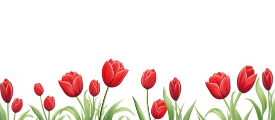 Illustration red tulips flower with leaves isolated on white background. Generate AI image