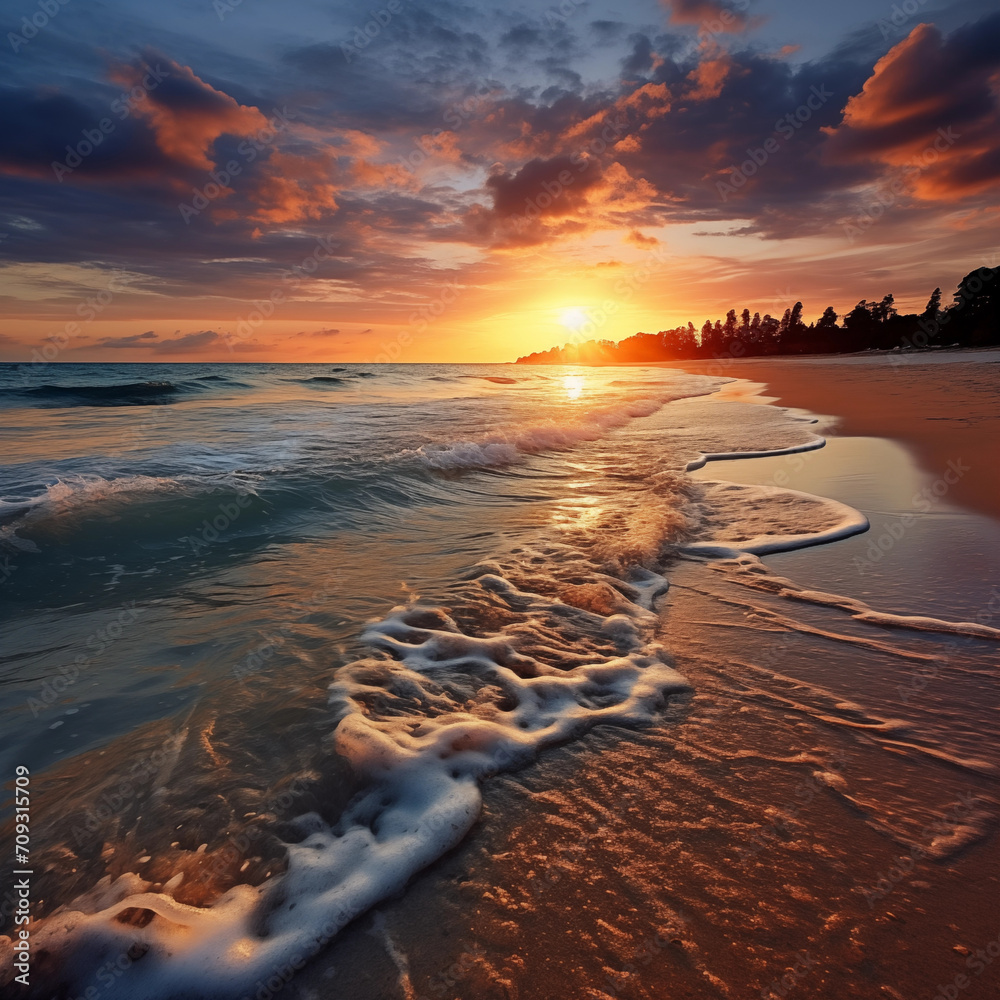 Wall mural landscape with sea sunset on beach