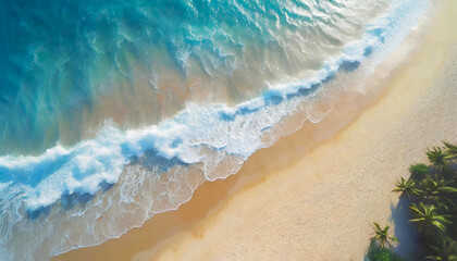 Fototapeta na wymiar Widok z lotu ptaka, plaża i morze z falami