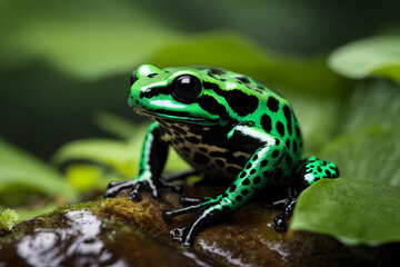 Fototapeta premium Vibrant Green and Black Poison Dart Frog